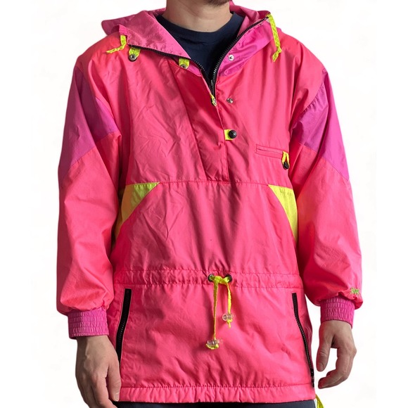 Vintage 80s Serac Anorak Lined Windbreaker Nylon Zip Jacket Neon Pink 4 S Ski - Picture 2 of 16
